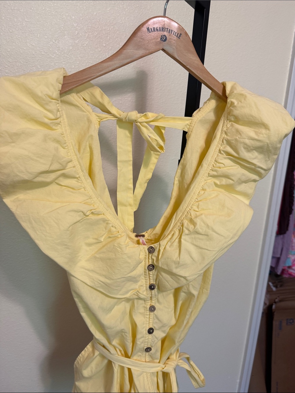 Free people 🌻Yellow Ruffle Sleeve Tie-Back Romper - Picture 13 of 14